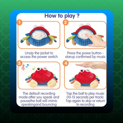 Musical Crab Plush Toy with  48 Songs & Repeat What You Say