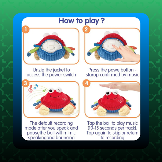 Musical Crab Plush Toy with  48 Songs & Repeat What You Say