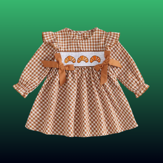 Girls Gingham Pumpkin Smocked Dress