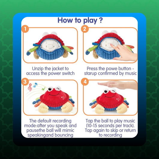 Musical Crab Plush Toy with  48 Songs & Repeat What You Say