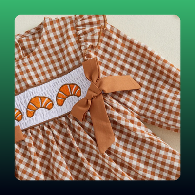 Girls Gingham Pumpkin Smocked Dress