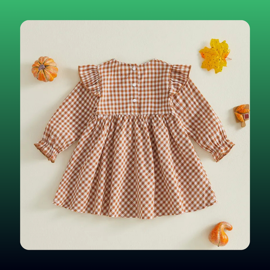Girls Gingham Pumpkin Smocked Dress